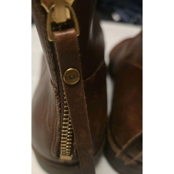 UGG Australia Women’s 9.5 Brown Leather Ankle Boots | Side Zip | Round Toe | Cla - Picture 4 of 13